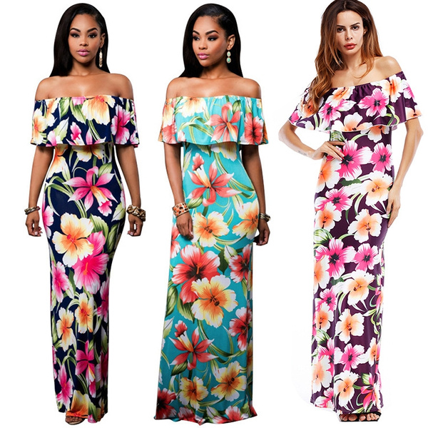 Tropical Print Dress Women Long Party Dresses 2018 Elegant Bohemia Dress Maxi Mermaid Gown Festa | Wish