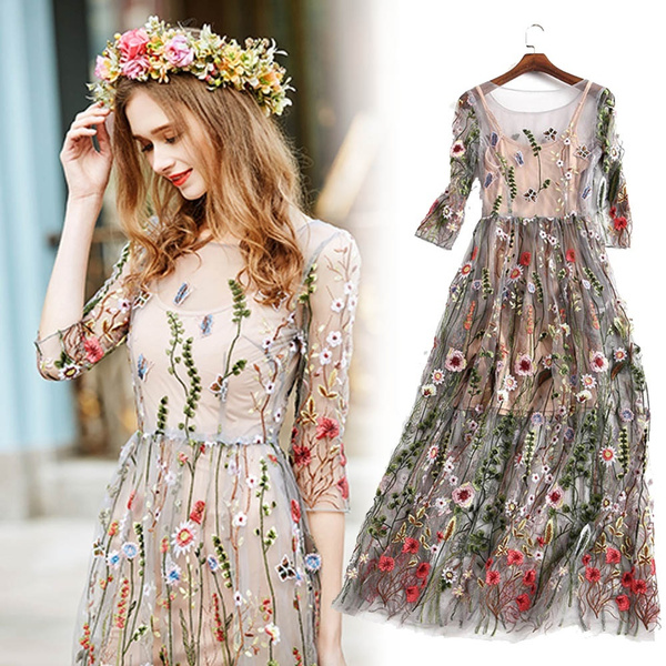 Boho mesh cheap dress