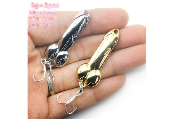 2pcs Penis Spoon Fishing Lure 5g/10g/15g/20g with Hooks Gold/Silver Metal  Bait Funny Tackle （5g=2pcs）