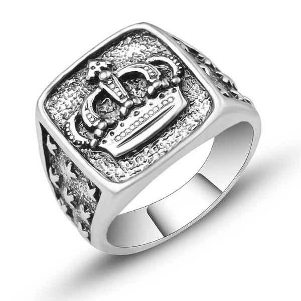 Men's signet ring in antique silver color
