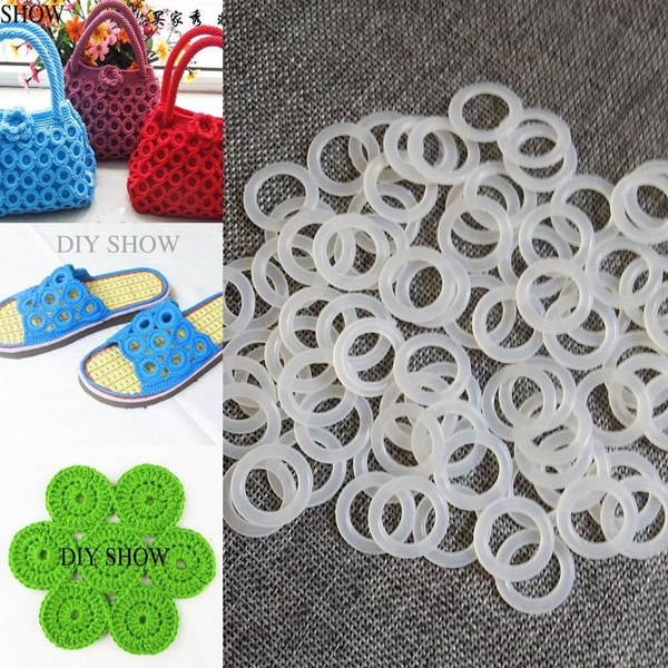 210 Pieces 22.2mm Mini DIY Crochet Ring Plastic ring O plastic ring Circle  Hook Plastic Craft Tool for Handbag Car Seat