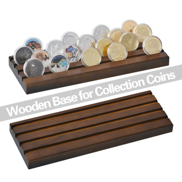 4 Rows Solid Wood Coin Display Rack Collector Medal Holder 12.9