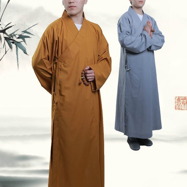 Cotton Shaolin Kung Fu Suit Temple Buddhist Monk Dress Meditation Long Robe Gown 