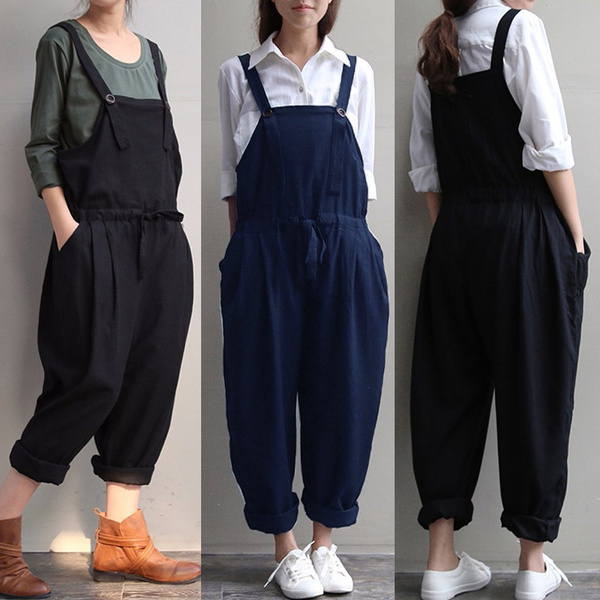 Zanzea Damen Vintage Latzhose Dungaree Jumpsuits Overall Loose Harem Hose Pants Wish