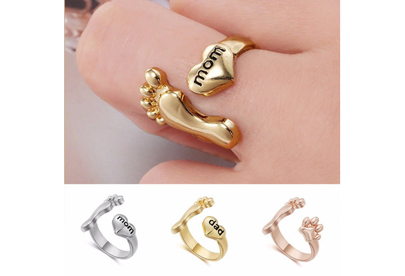 Cute Mom Dad Baby Foot Ring Love Rings 