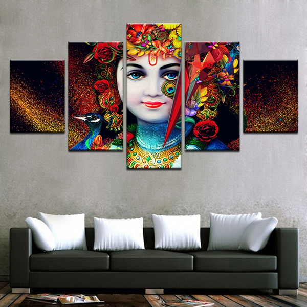 Unframed Home Decor Wall Art Pictures 5 Piece India Radha Krishna Painting Sofa Background For Living Room Wish - Paintings For Home Decor India Unframed Home Decor Wall Art Pictures 5 Piece India Radha Krishna Painting Sofa Background For Living Room Wish - Paintings For Home Decor India