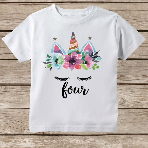 New Arrival Fashion Summer Kid Girlish Girl Pink Shirt Fourth Birthday Outfit Girl Four Years Old Kids Shirts Kids Fashion Kids Unicorn Shirt Wish