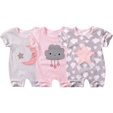 Baby Short Sleeve Cotton Jumpsuit Cute Star Cloud Moon Printed Rompers Overalls Newborn Baby Boy Girl Clothes