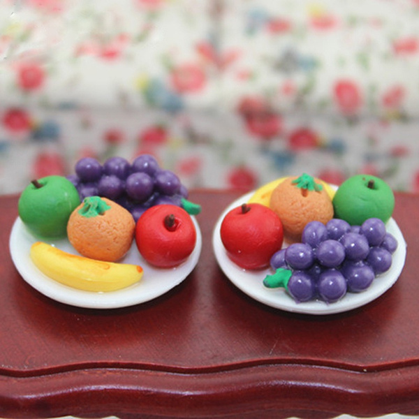 1:12 Doll House Miniature food fruit dish with grape Apple for doll's kitchen  X 