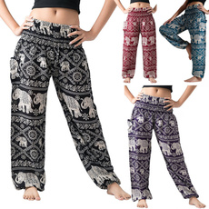 Women's Harem Pants Bohemian Clothes Boho Yoga Hippie Pants Smocked Waist