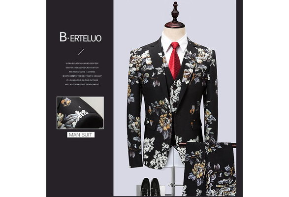 Mens Floral Suit Jacket Men Suit Set Slim Fit Printing Flower Wedding Suits 3 Pieces jacket pants vest Plus Size 5XL Wish