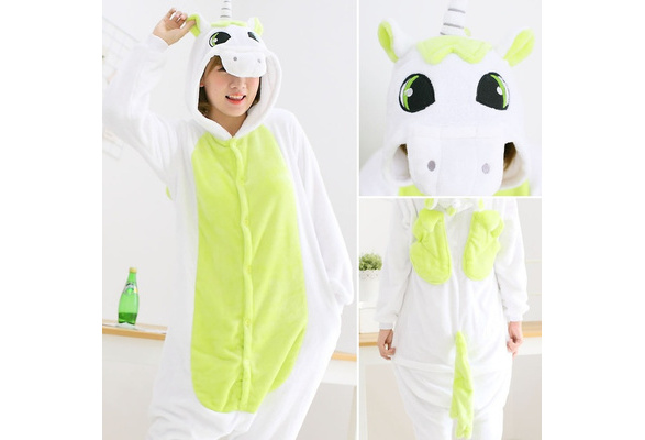 2018 HOT Wholesale Green Unicorn Onesie Adult Unisex Costume Winter Animal Pajamas Sleepwear For Men Women