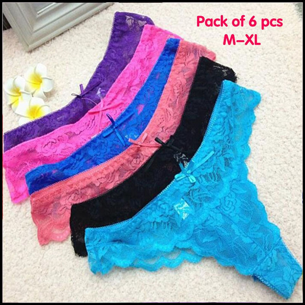 4 Pack Women Underwear Sexy Lace Lingerie Panties G-String Brief