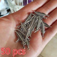 50pcs Retro European Charms Tibetan Silver Feather Pendant for Earrings DIY Jewelry Making(Color:Bronze,Silver)