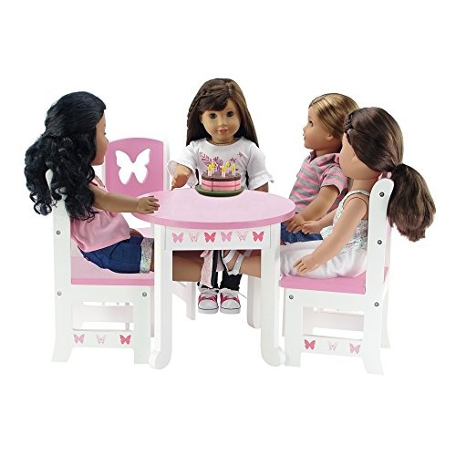 18 Inch Doll Furniture Lovely Pink And White Table And 4 Chair Value Pack Dining Fits American Girl Dolls Butterfly Theme Wish