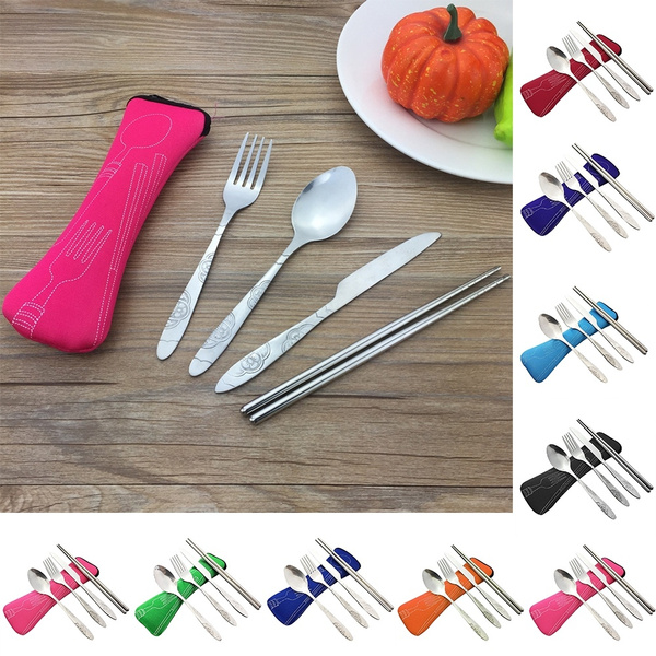 Portable Utensils Travel Camping Cutlery Set Fork Spoon Chopsticks with case