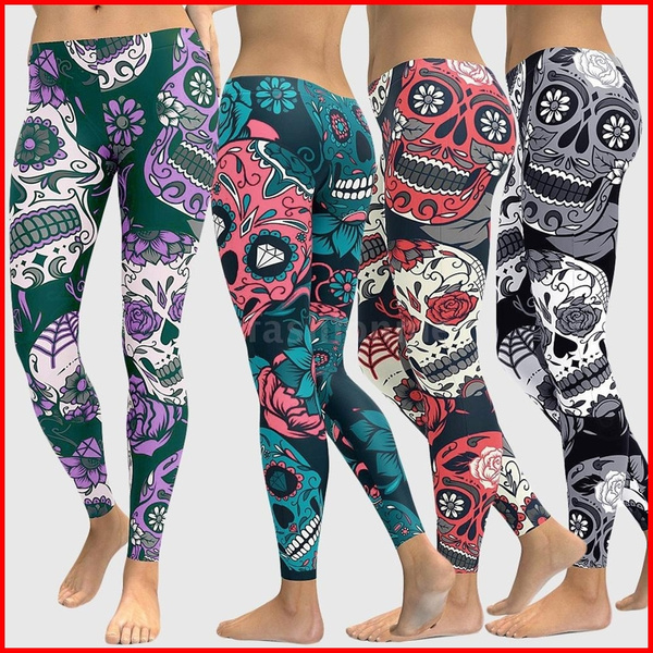 R950-EXTRAPLUS Skull Print Leggings - High Waisted, Stretchy & Super Soft Halloween & Everyday Wear