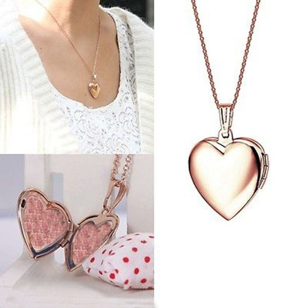Rose Gold Locket Necklace--A Loving Gift for Ladies Heart Photo Frame  Pendant | eBay