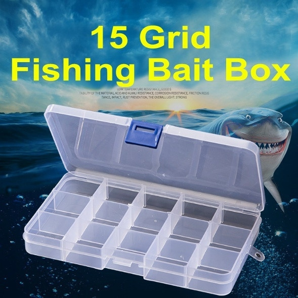 15 Slots Adjustable Plastic Fishing Lure Hook Tackle Box Storage Case Organizer/ 
