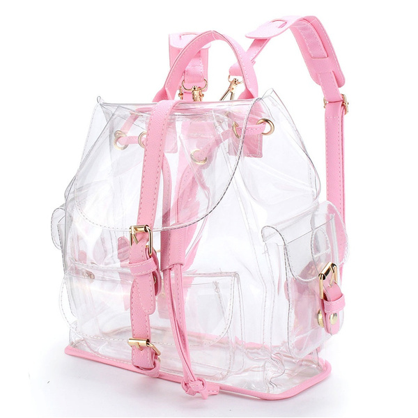 New Style Women s Transparent Backpack Bag Clear PlasticThrough Security Travel Bag