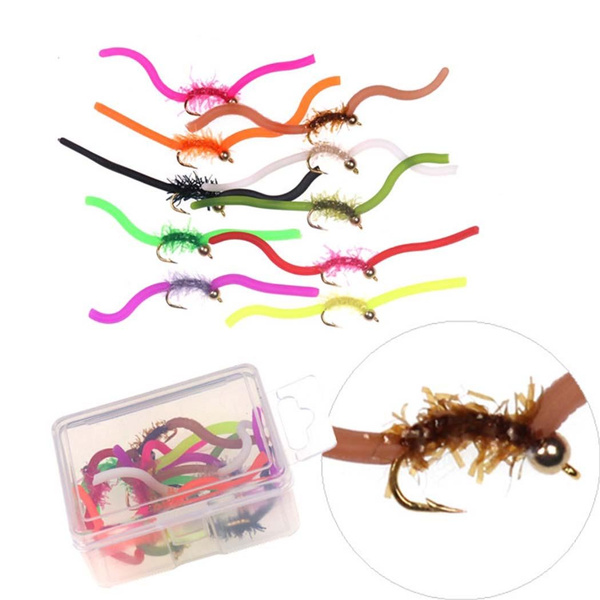 10/20/30Pcs/Box Bright Color Soft Squirmy Worms Trout Fly Fishing Earthworm  Hand Tied for Grayling