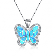 butterfly, Blues, Chain Necklace, Jewelry