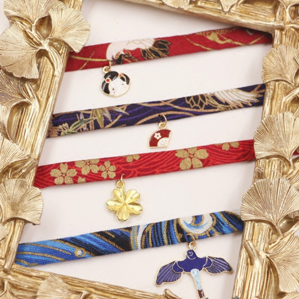 Women Japanese Choker Necklace Floral Bird Charm Pendant Vintage Accessory Gift 