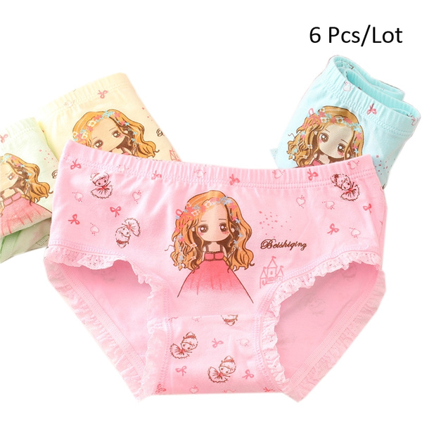 3-9 Years 6 Pcs/Pack Kids Girl Cotton Underwear Baby Cotton Panties For  Children Clothing Random Color