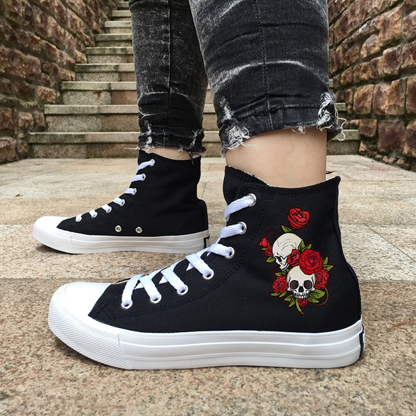 Fashion Skull Mens High Top Canvas Shoes Casual Lace up Sneakers Tennis shoes 