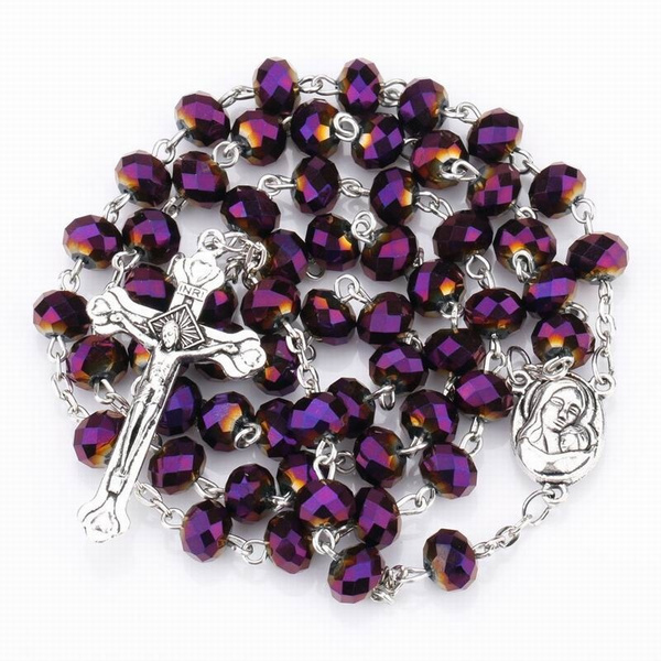 Vintage Fashion Gifts Prayer Women Maria Center Purple Bead Jesus ...