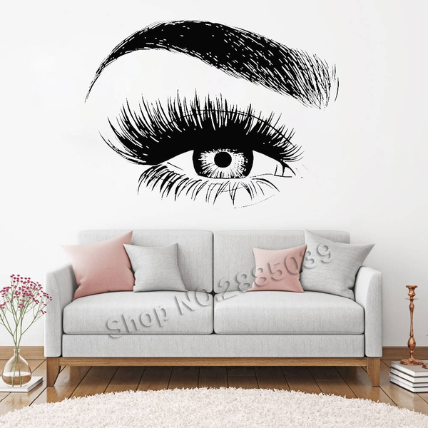 Wall Stickers Vinyl Eyelashes Decals Girls Bedroom Eyebrows Store Beauty Decor