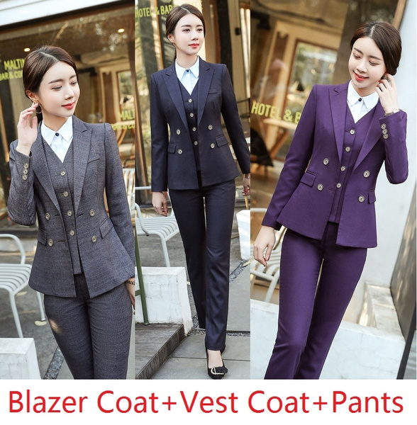 High Quality Fabric Professional Formal Uniform Designs Pantsuits With  Jackets And Pants And Vest Coat Waistcoat Long Sleeve Autumn Winter  Business Women Work Wear Pants Suits Trousers Sets Women Career Blazers Plus