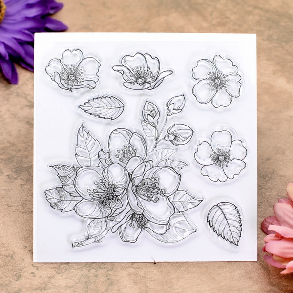 Flowers Leaves Scrapbook DIY photo cards account rubber stamp clear ...