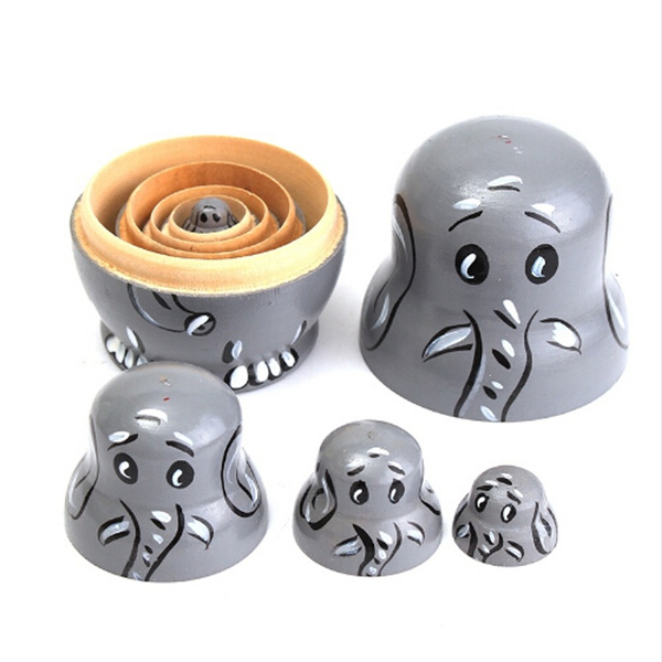 Download 5 Layer Animal Elephant Pattern Wooden Nesting Doll Ornaments Figurines Kids Toy Home Office Desktop Decor Handmake Crafts Wish