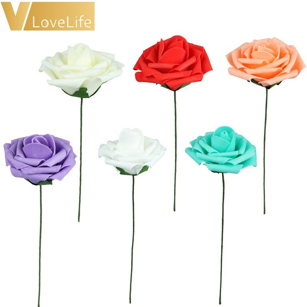 10 Heads 8CM Artificial Rose Flowers Wedding Bride Bouquet fake rose ...
