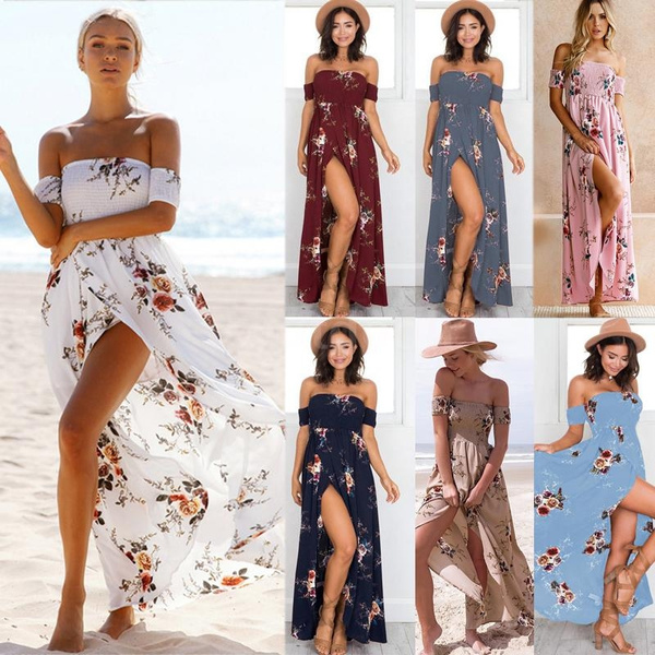  Women's Plus Size Summer Maxi Sundress Off Shoulder
