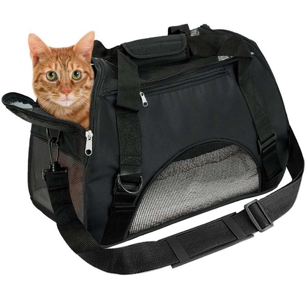 EVELTEK Soft Side Pet Carrier Travel Bag for Small Dogs, Medium Sized Cats  and Rabbits, Comes with Shoulder Strap, Safety Buckle Zippers, Newly  Designed, Black