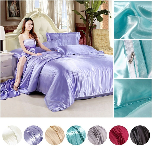 Satin Silk Bedding Set Home Textile 3 4 Pcs Bed Bedclothes Duvet Cover Flat Sheet Pillowcases Twin Double Full Queen King Size Wish Satin Silk Bedding Set Home Textile 3 4, Silk Bed Set King Size
