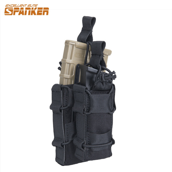 EXCELLENT ELITE SPANKER Tactical Nylon M4 Double Mag Pouch Stacking Machine Molle Mag Pouch Singolo-Nero 