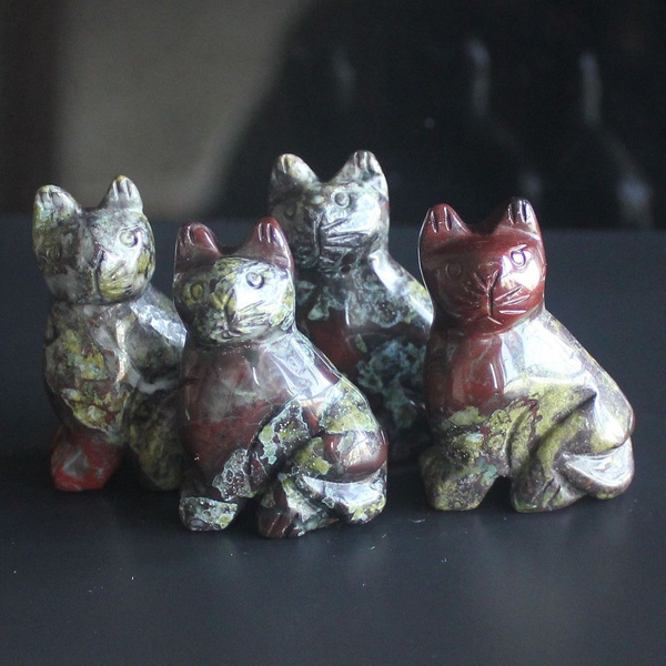 sent randomly 40mm Hand carved mixed gemstom cat figurine animal carving 