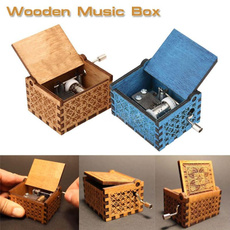 Vintage Wooden Theme Song Music Box Hand-operated Carved Engraving Music Case Creative Holiday Birthday Gifts for Kids Wooden Music Box