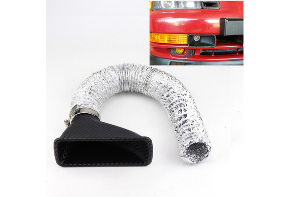 Silver Black Qiilu Turbo Air Intake Pipe Carbon Fiber Universal Car Turbo Inlet Pipe Air Funnel ABS FlexibleTurbo Inlet Pipe Kit for Most Vehicles