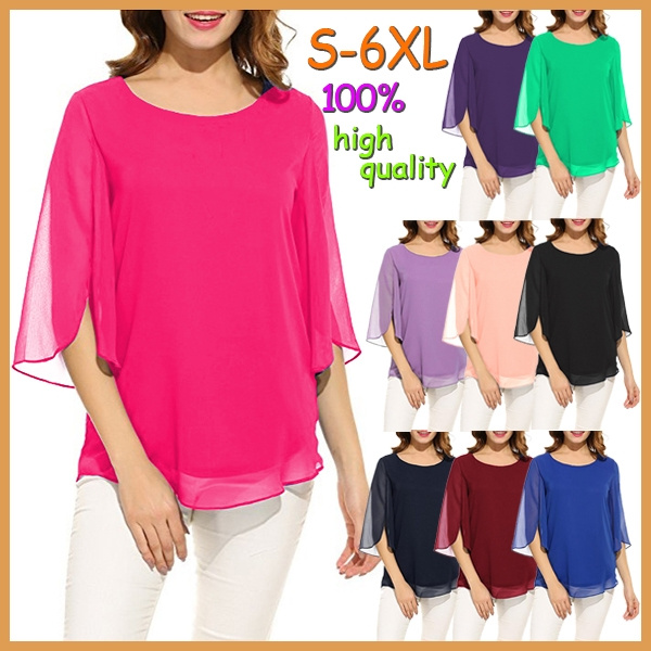 Fashion Casual Tops Summer Shirt Women Loose Blouse Sexy Solid Color ...