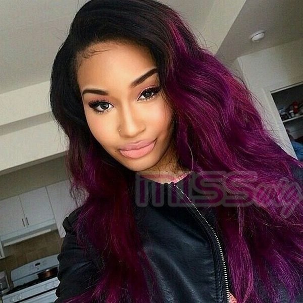 Ombre Purple Hair wig Wigs Curly Wavy Wig Long Synthetic Wig for