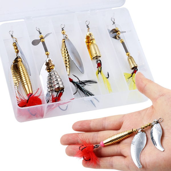 Metal Spinner Lures Baits Kit with Portable Carry Box for Bass