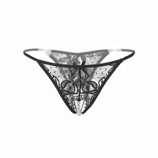 Crotchless Lace Panties Thong W/PEARL Beads 