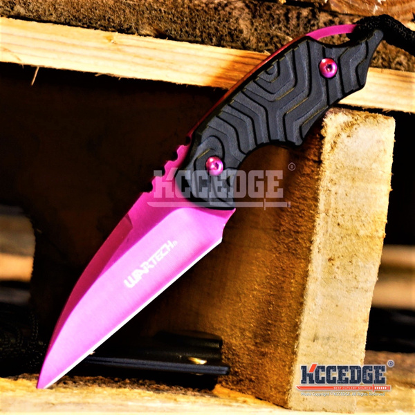 Small Neck Knife with Sheath and Pink Crystals - TBOTECH