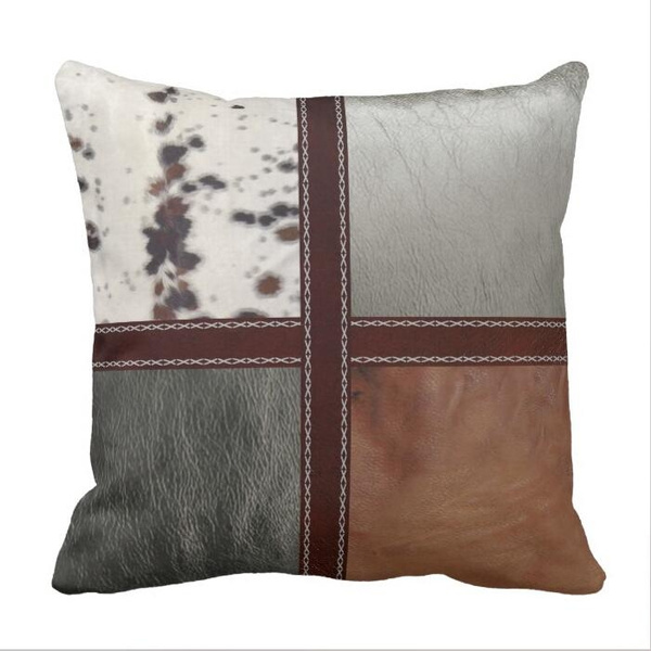 Cowhide Print Throw Pillow Case, Leather Western Pillows