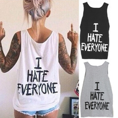 Women Sleeveless T-shirt Letters Printed 'I HATE EVERYONE' Tank Top Summer Ladies Blouse Camisole Vest Tee Pullovers