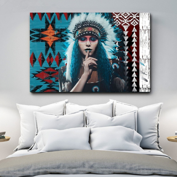 Native American Indian Girl Pictures Wall Art Figure Portrait Painting For Modern Living Room Decor Canvas Wish - Large Wall Art For Living Room India